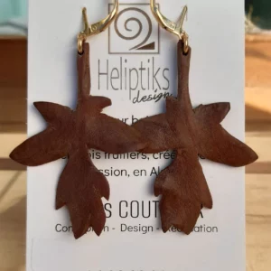 Boucles d'oreille en cerisier, feuille d'Erable, fait main
